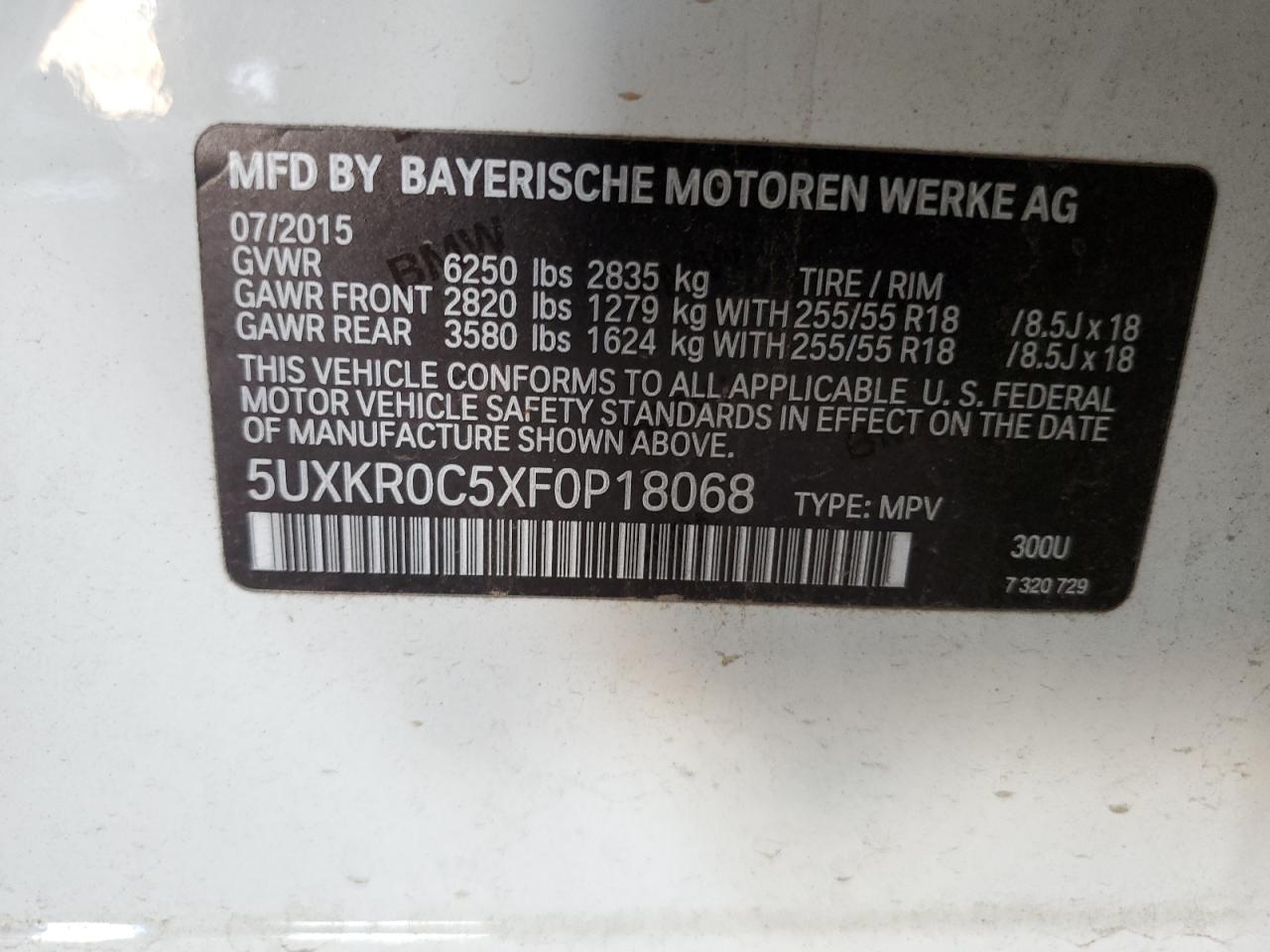 2015 BMW X5 xDrive35I VIN: 5UXKR0C5XF0P18068 Lot: 81110315