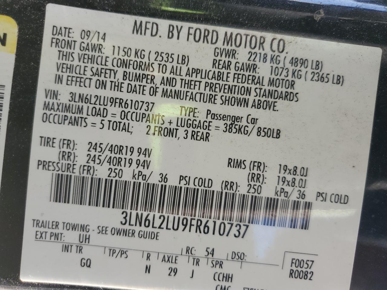 2015 Lincoln Mkz Hybrid VIN: 3LN6L2LU9FR610737 Lot: 81689245