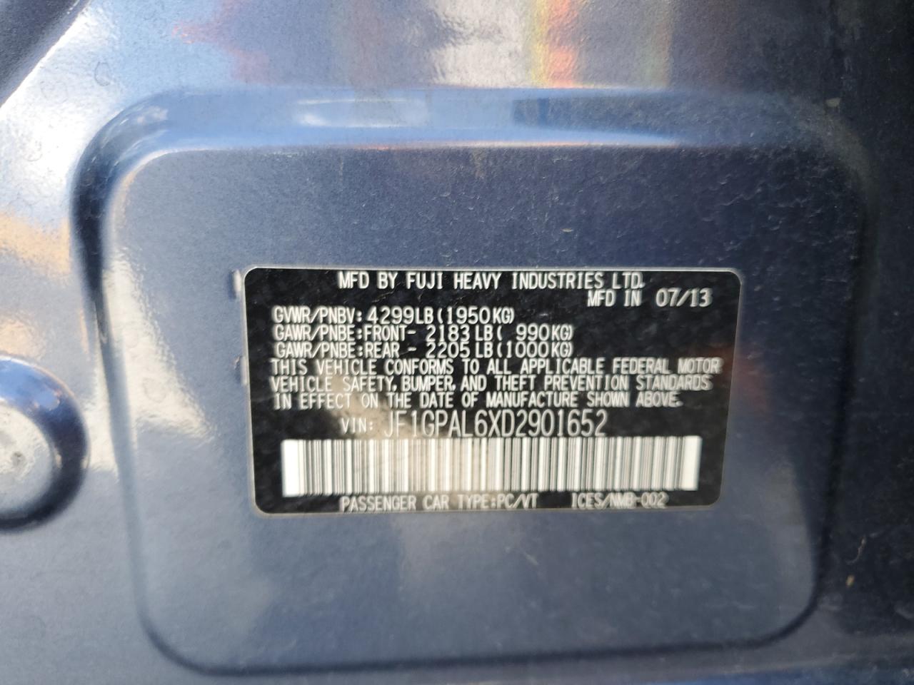 2013 Subaru Impreza Sport Premium VIN: JF1GPAL6XD2901652 Lot: 80189755