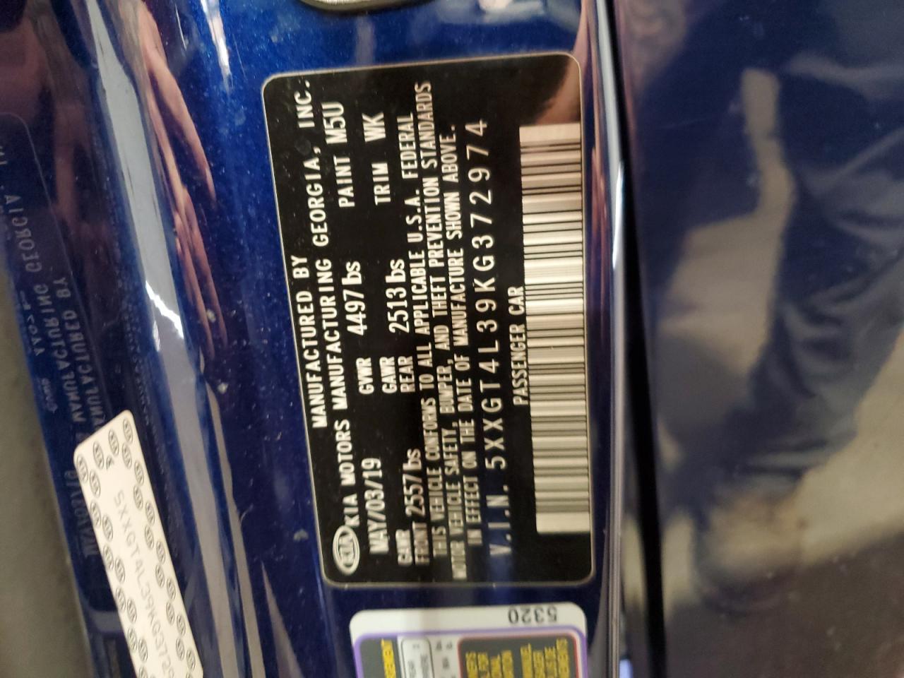 2019 Kia Optima Lx VIN: 5XXGT4L39KG372974 Lot: 81116175