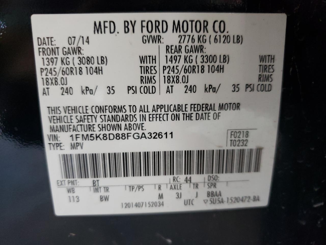 2015 Ford Explorer Xlt VIN: 1FM5K8D88FGA32611 Lot: 83773325