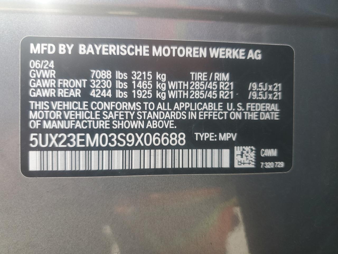 2025 BMW X7 xDrive40I VIN: 5UX23EM03S9X06688 Lot: 80207945