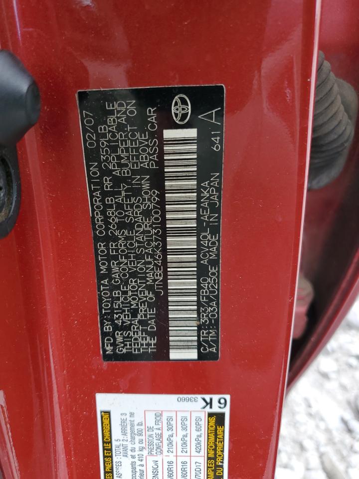 2007 Toyota Camry Ce VIN: JTNBE46K373100799 Lot: 84452865