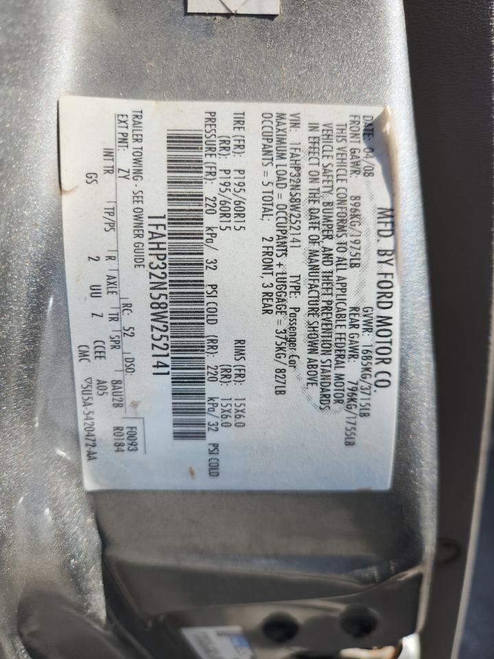 2008 Ford Focus S/Se VIN: 1FAHP32N58W252141 Lot: 84028295