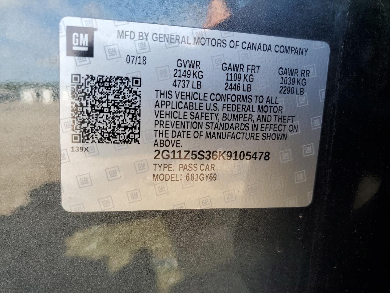 2019 Chevrolet Impala Lt VIN: 2G11Z5S36K9105478 Lot: 82045855