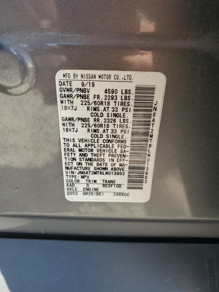 2020 Nissan Rogue S VIN: JN8AT2MT6LW013983 Lot: 81786605