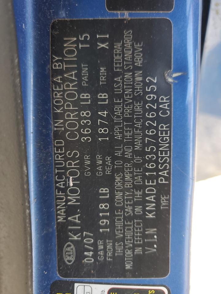 2007 Kia Rio 5 Sx VIN: KNADE163576262952 Lot: 71041315