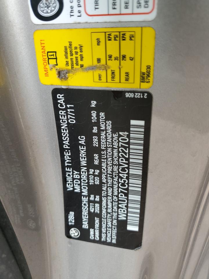 2012 BMW 128 I VIN: WBAUP7C54CVP22704 Lot: 72099645