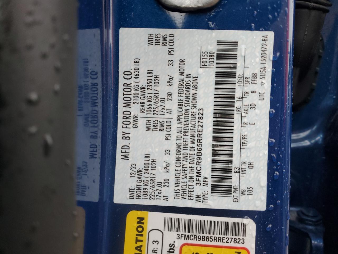 2024 Ford Bronco Sport Big Bend VIN: 3FMCR9B65RRE27823 Lot: 71691155