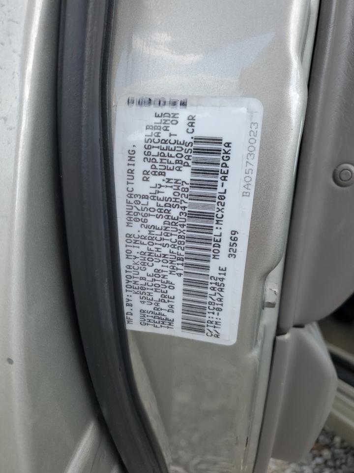 2004 Toyota Avalon Xl VIN: 4T1BF28BX4U347287 Lot: 72012145