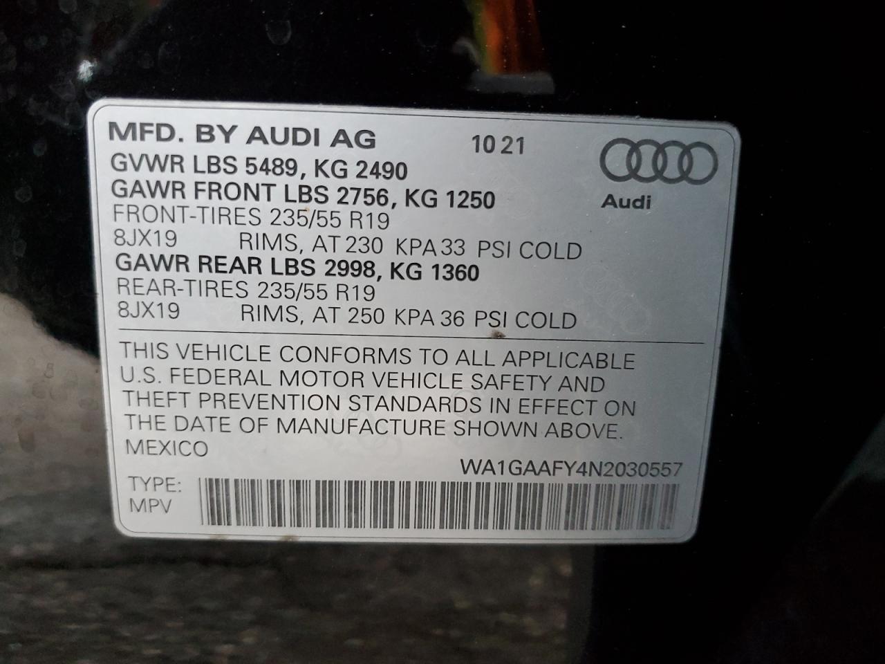 2022 Audi Q5 Premium 45 VIN: WA1GAAFY4N2030557 Lot: 83824325