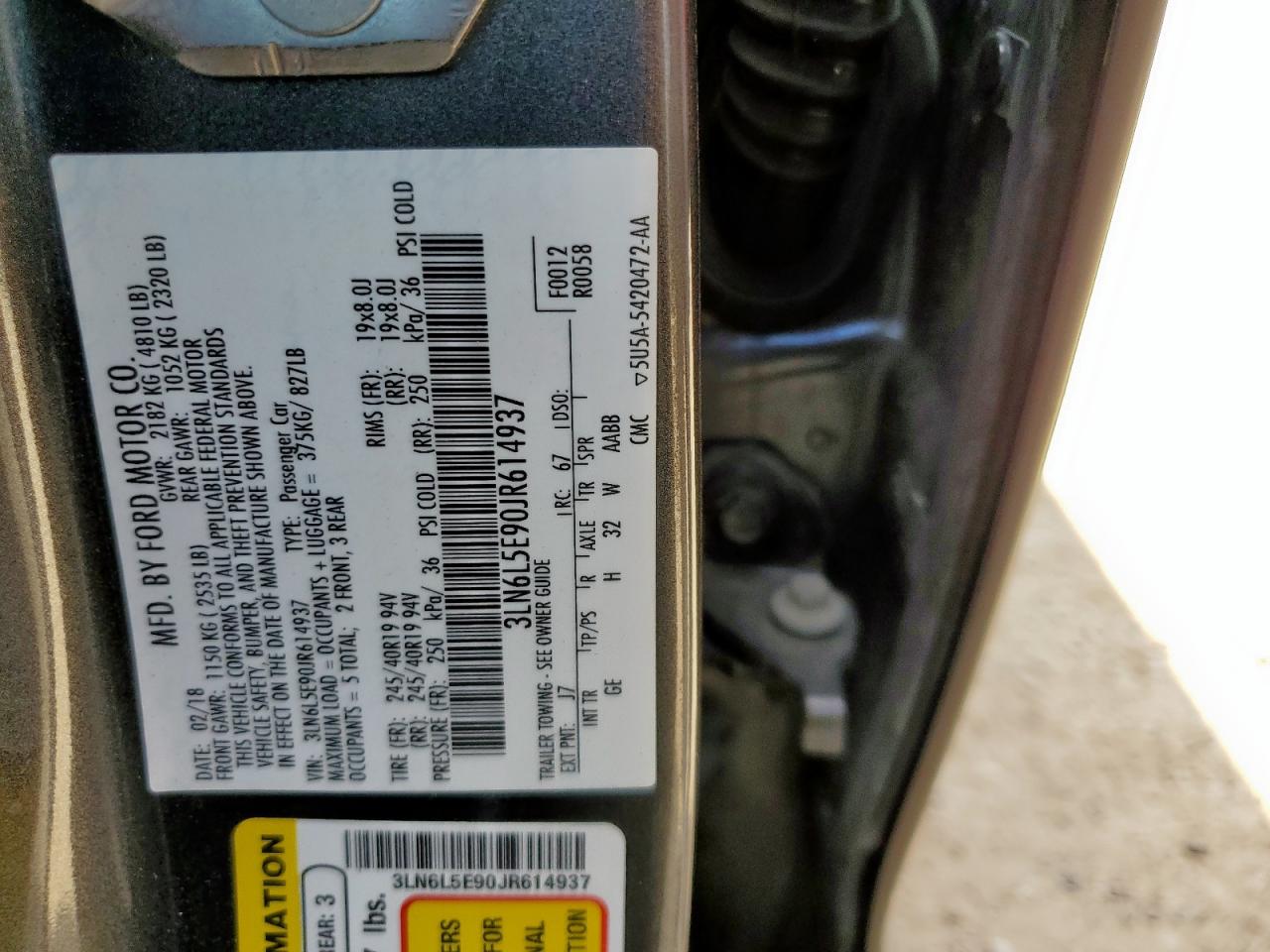 2018 Lincoln Mkz Reserve VIN: 3LN6L5E90JR614937 Lot: 84364665