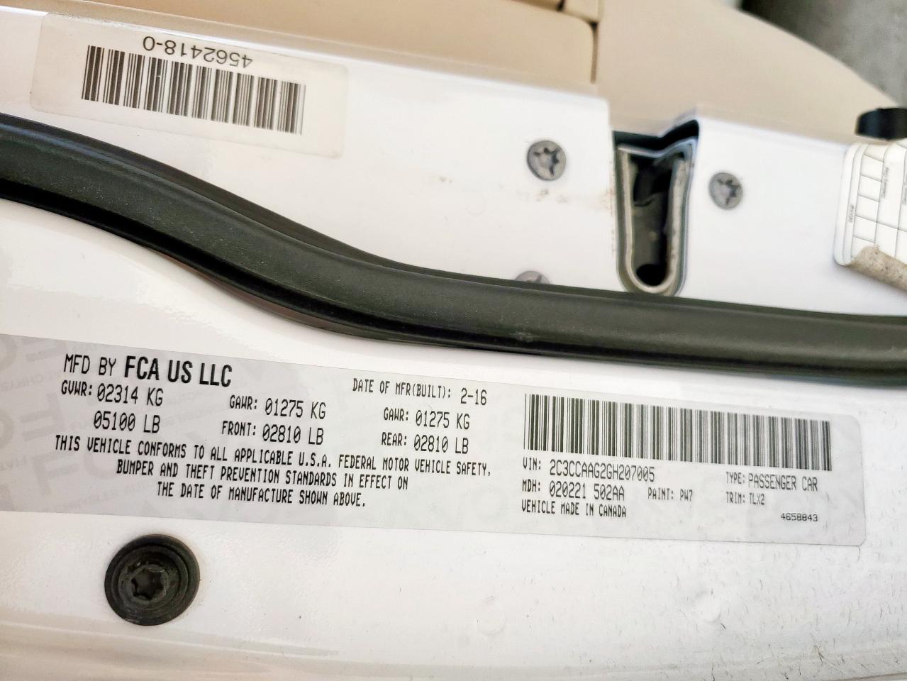 2016 Chrysler 300 Limited VIN: 2C3CCAAG2GH207005 Lot: 80636715