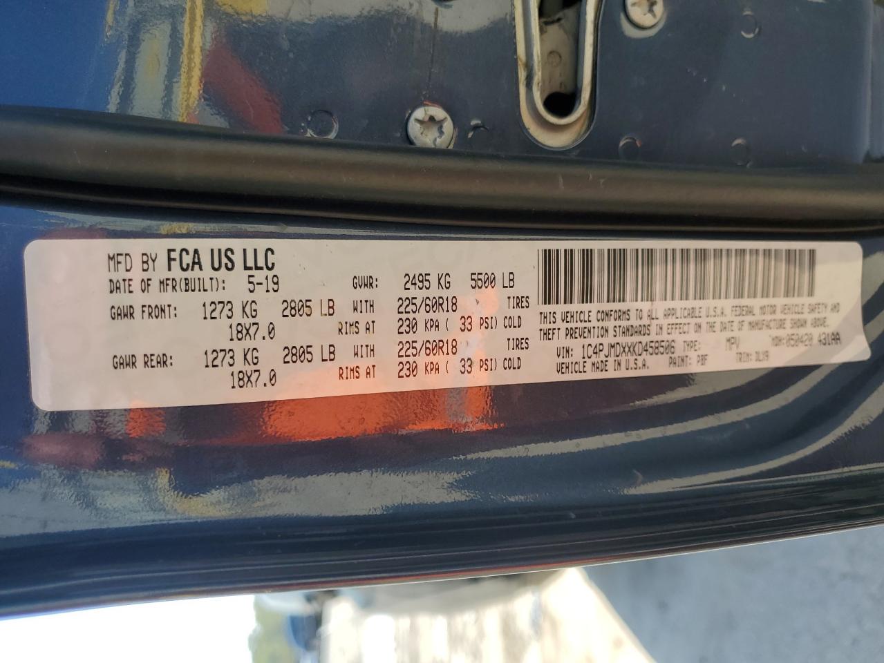 2019 Jeep Cherokee Limited VIN: 1C4PJMDXXKD458506 Lot: 72029245