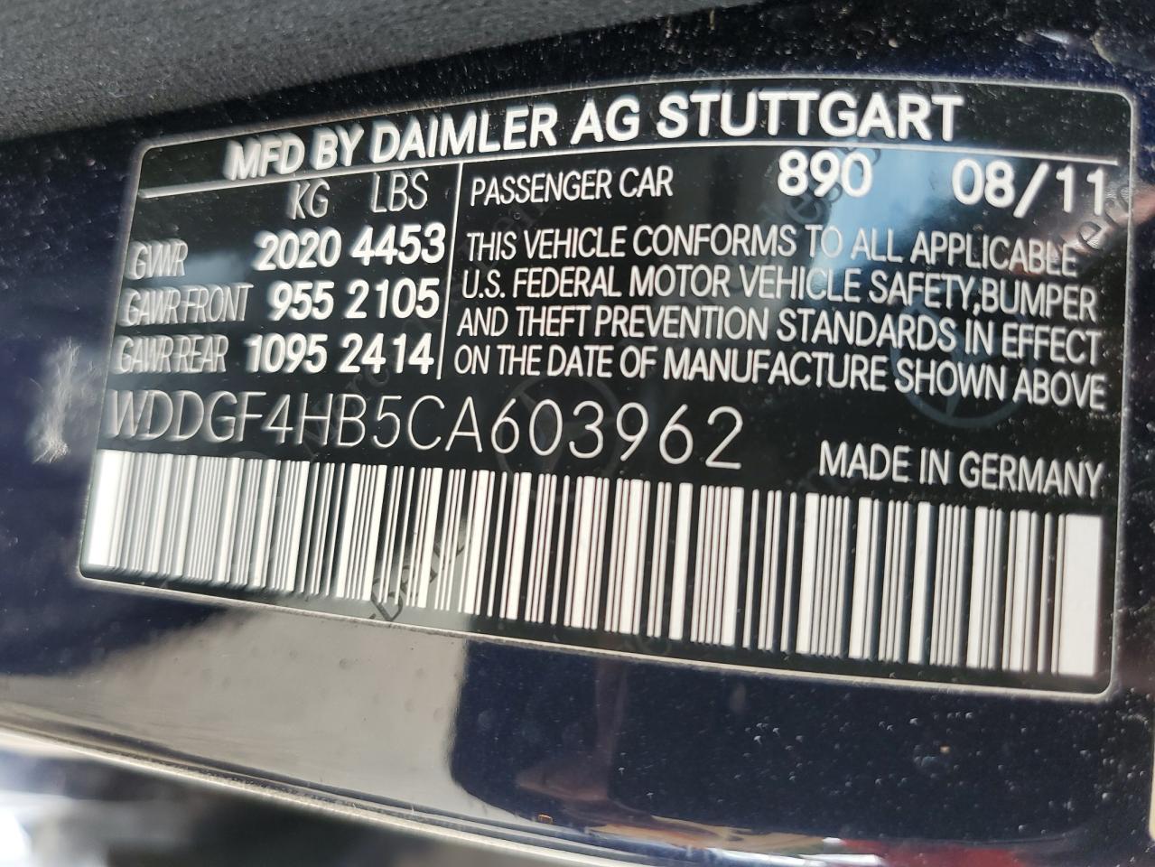 2012 Mercedes-Benz C 250 VIN: WDDGF4HB5CA603962 Lot: 83840845