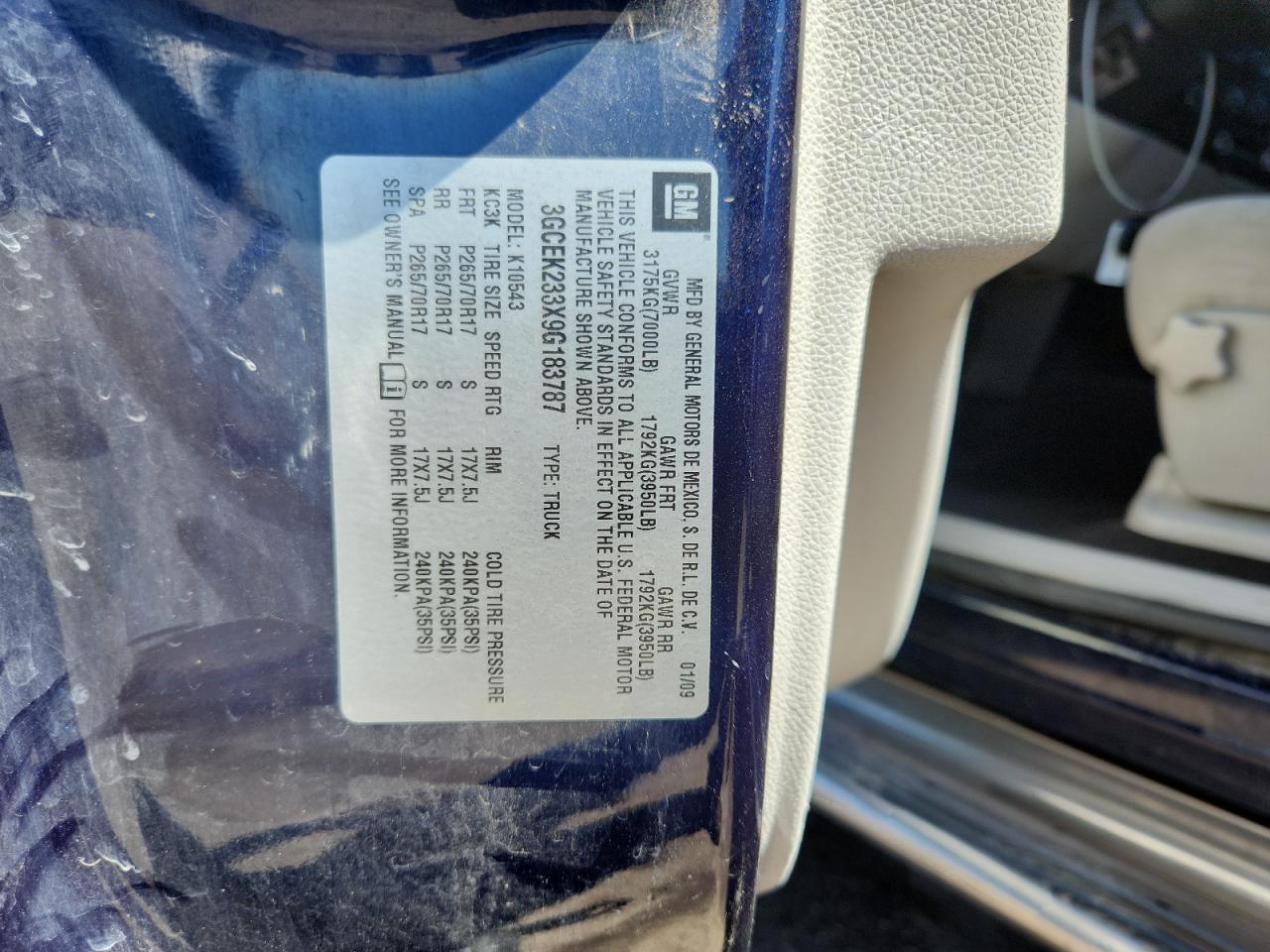 2009 Chevrolet Silverado K1500 Lt VIN: 3GCEK233X9G183787 Lot: 80458975