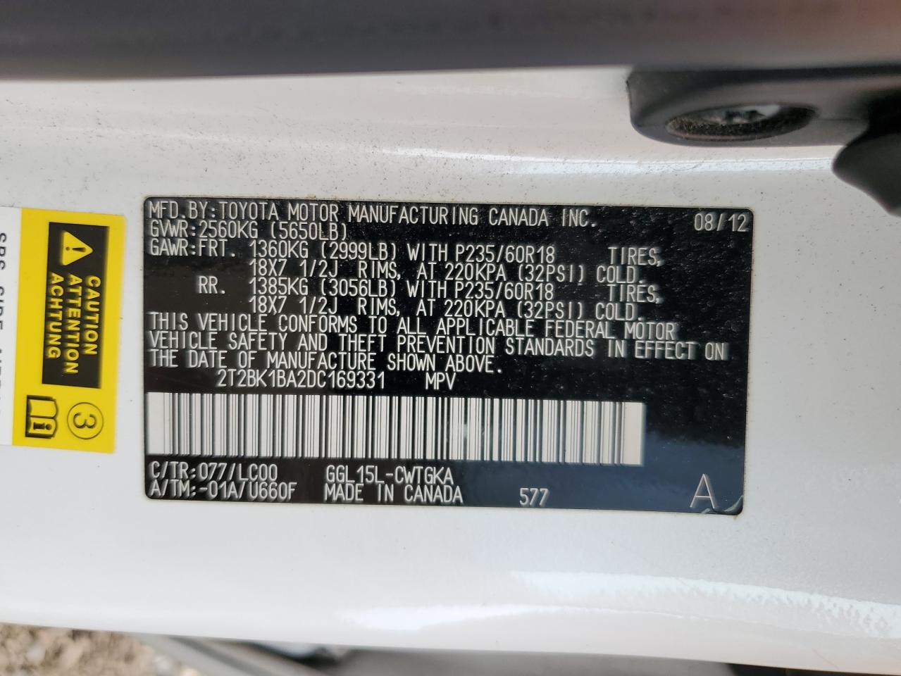 2013 Lexus Rx 350 Base VIN: 2T2BK1BA2DC169331 Lot: 84575895