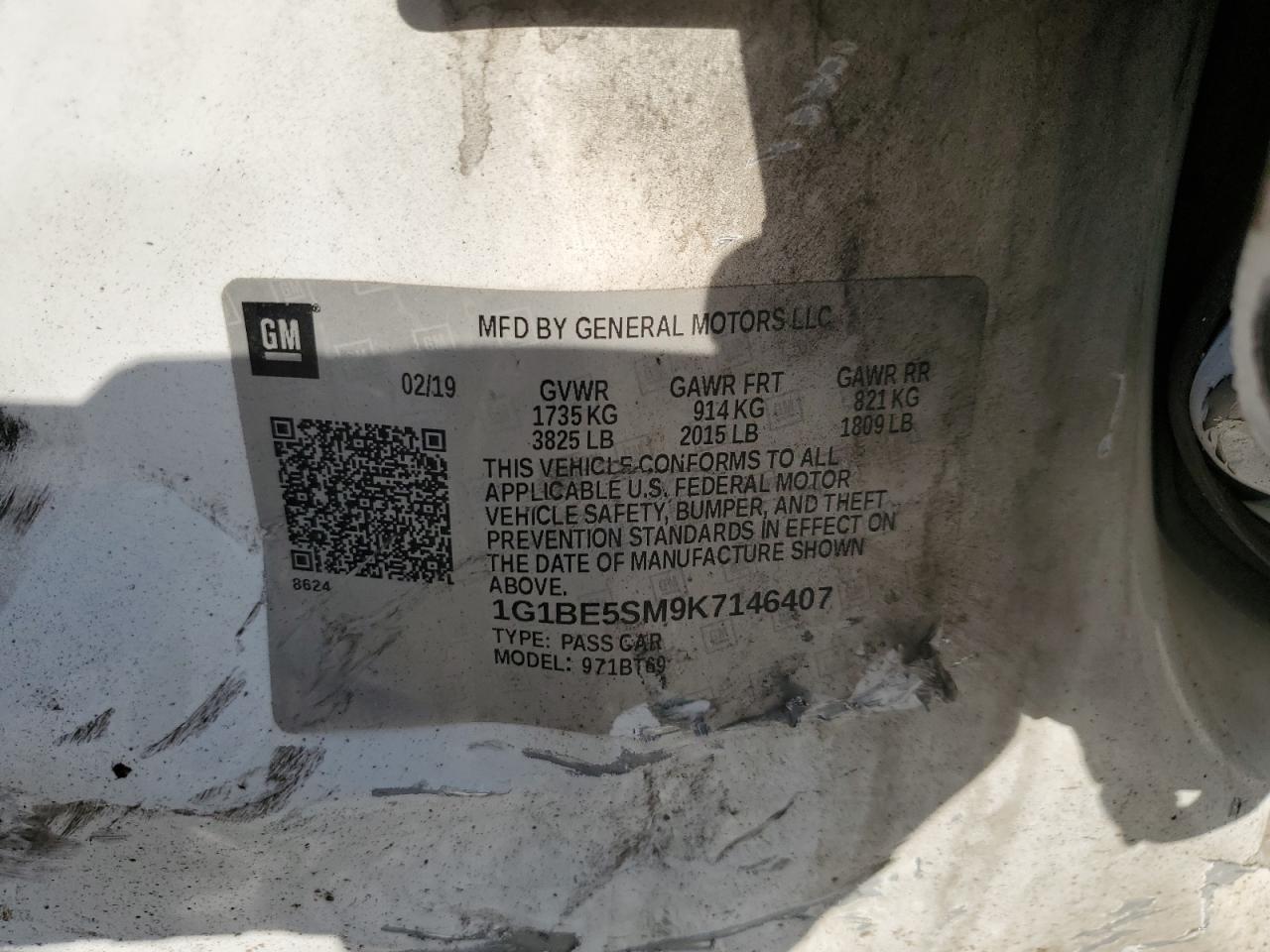 2019 Chevrolet Cruze Lt VIN: 1G1BE5SM9K7146407 Lot: 81508285