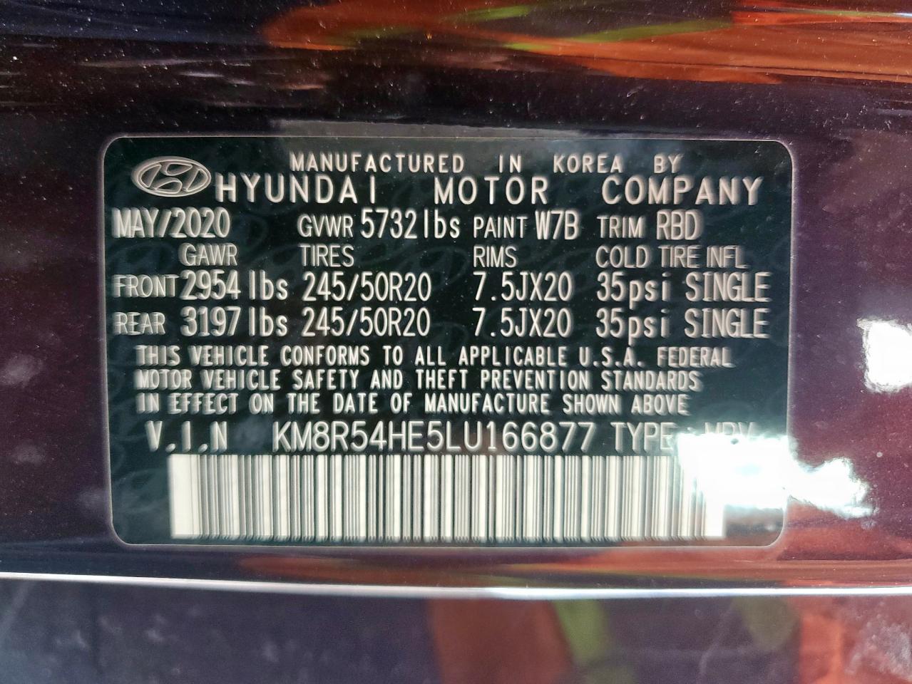 2020 Hyundai Palisade Limited VIN: KM8R54HE5LU166877 Lot: 83815595