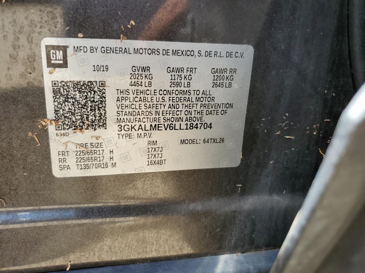 2020 GMC Terrain Sle VIN: 3GKALMEV6LL184704 Lot: 71308895