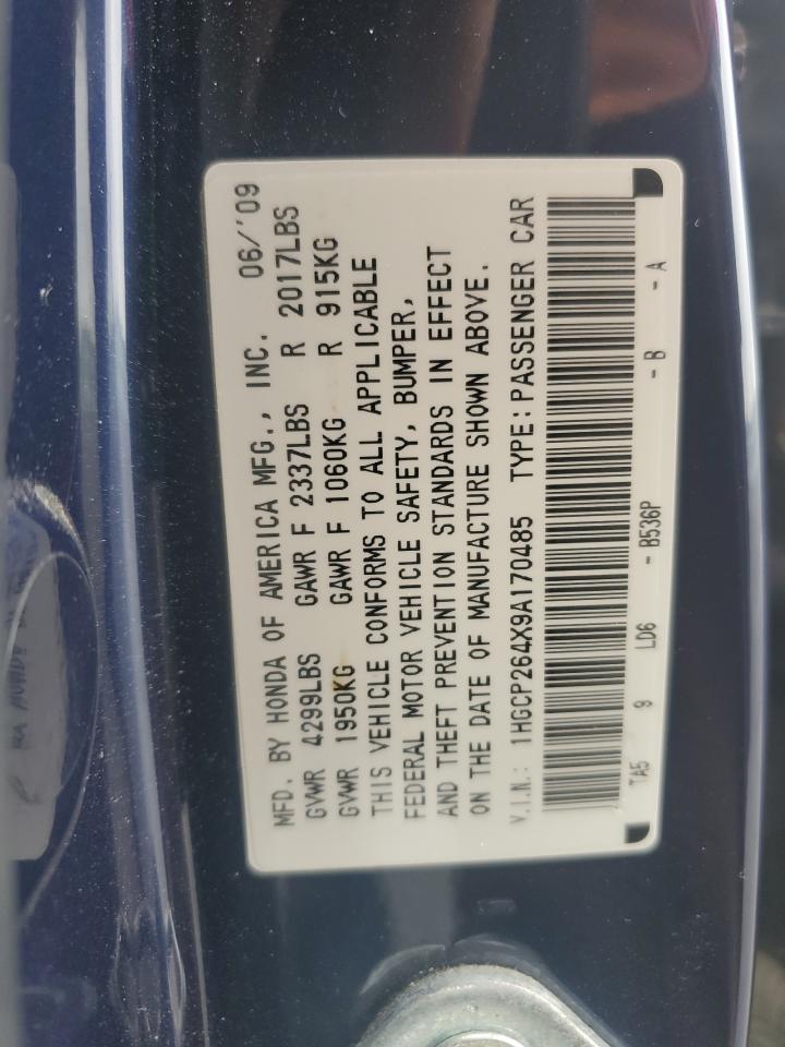 2009 Honda Accord Lxp VIN: 1HGCP264X9A170485 Lot: 81733995