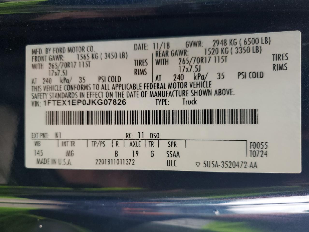 2018 Ford F150 Super Cab VIN: 1FTEX1EP0JKG07826 Lot: 83929465