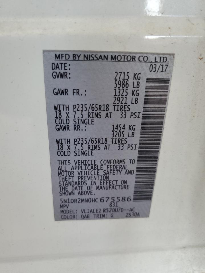 2017 Nissan Pathfinder S VIN: 5N1DR2MN0HC675586 Lot: 80586805
