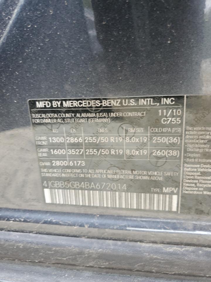 2011 Mercedes-Benz Ml 350 VIN: 4JGBB5GB4BA672014 Lot: 81781975