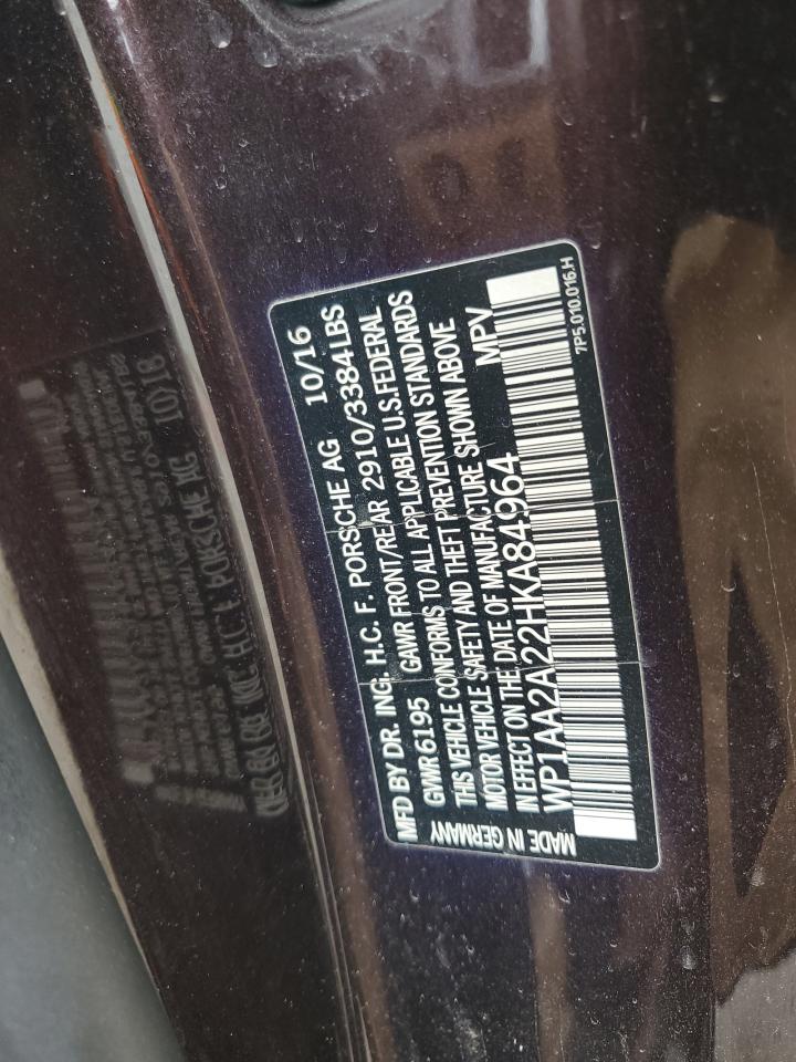 2017 Porsche Cayenne VIN: WP1AA2A22HKA84964 Lot: 80830065