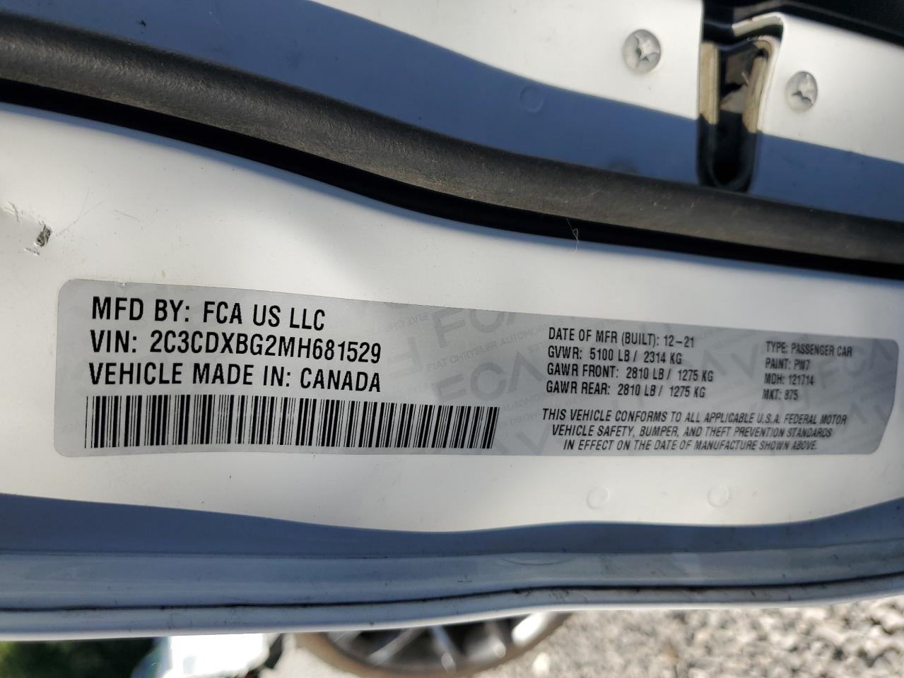 2021 Dodge Charger Sxt VIN: 2C3CDXBG2MH681529 Lot: 84035275