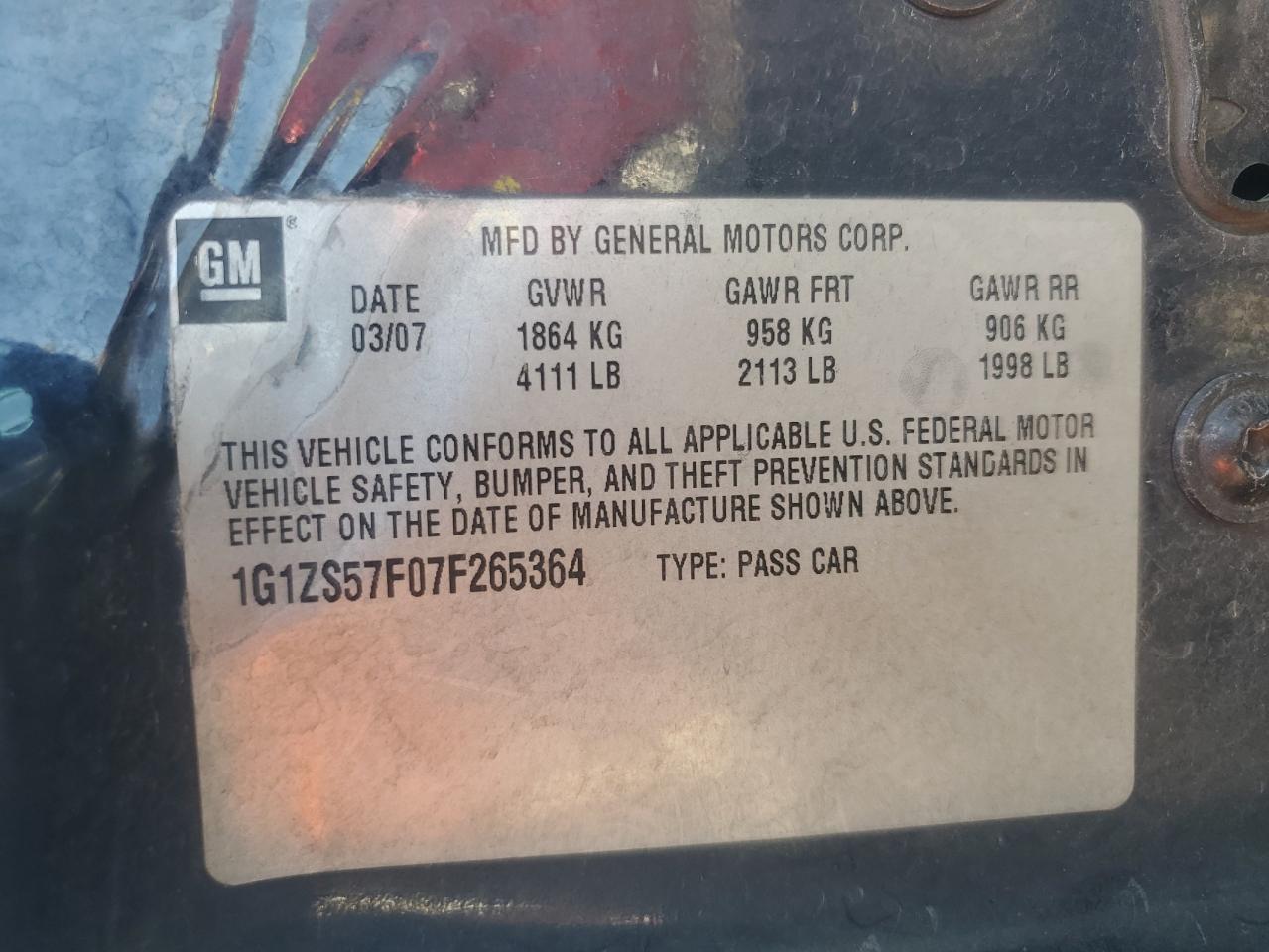 2007 Chevrolet Malibu Ls VIN: 1G1ZS57F07F265364 Lot: 80539525