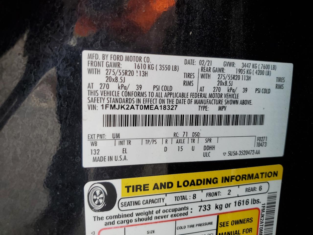 2021 Ford Expedition Max Limited VIN: 1FMJK2AT0MEA18327 Lot: 84837295