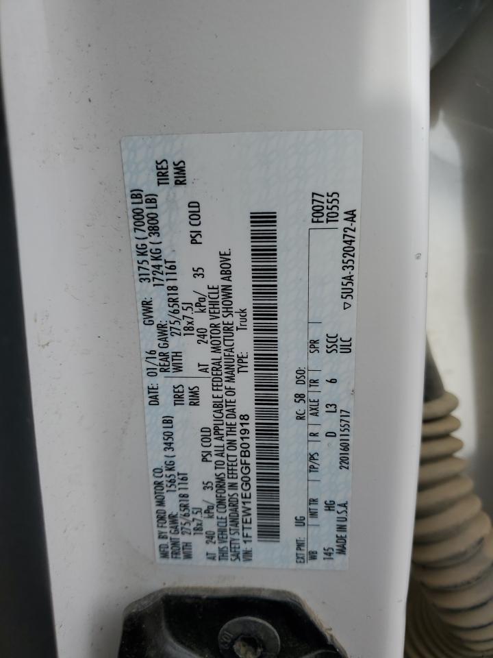 2016 Ford F150 Supercrew VIN: 1FTEW1EG0GFB01918 Lot: 71525625