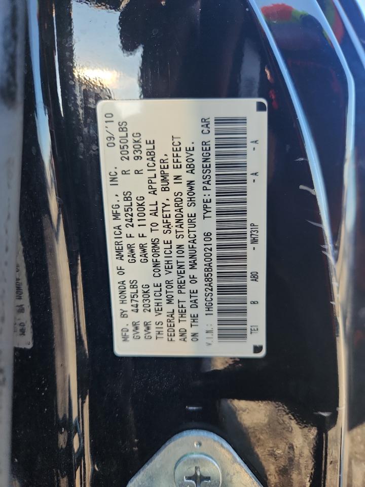 2011 Honda Accord Exl VIN: 1HGCS2A85BA002106 Lot: 80113395