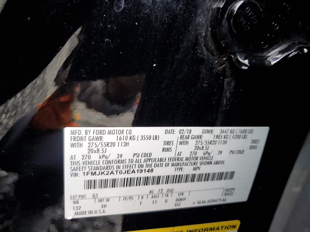 2018 Ford Expedition Max Limited VIN: 1FMJK2AT0JEA19148 Lot: 71895745