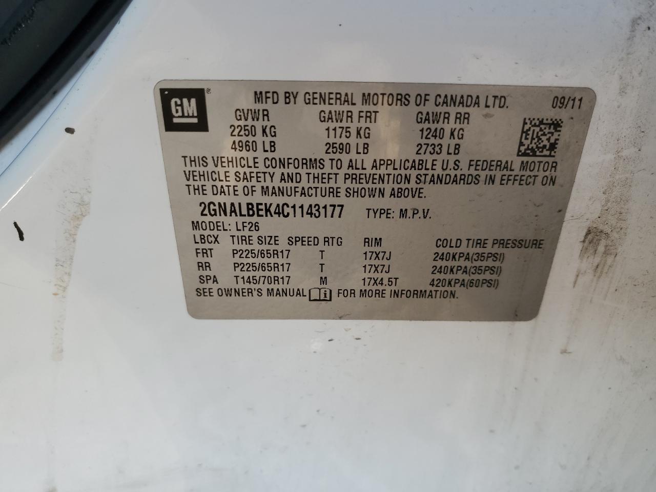 2012 Chevrolet Equinox Ls VIN: 2GNALBEK4C1143177 Lot: 80272105