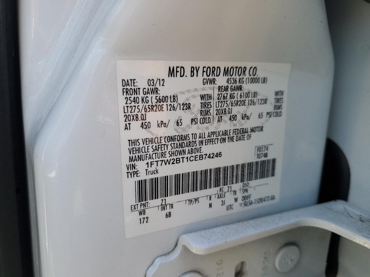 2012 Ford F250 Super Duty VIN: 1FT7W2BT1CEB74246 Lot: 71127555