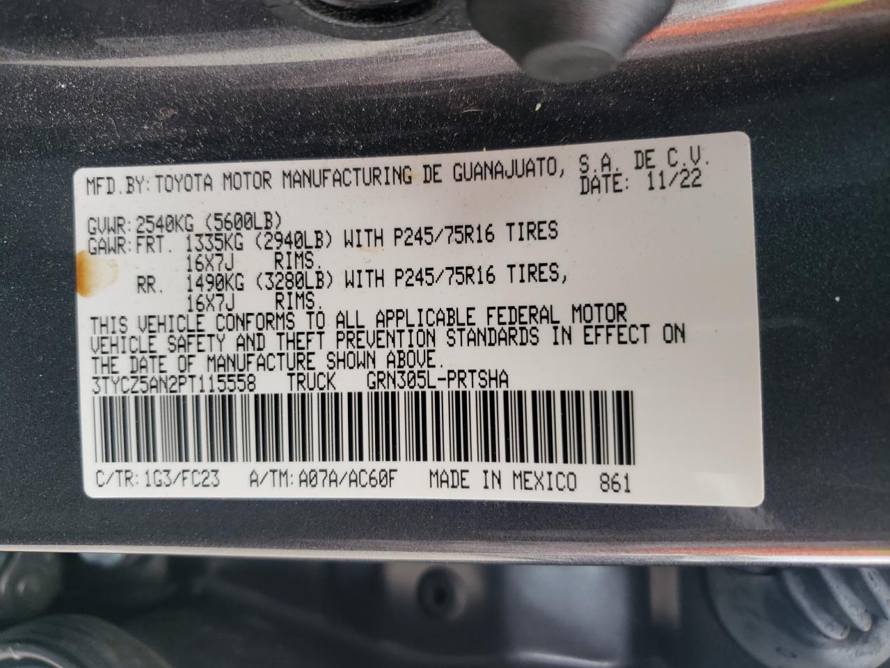 2023 Toyota Tacoma Double Cab VIN: 3TYCZ5AN2PT115558 Lot: 84212015