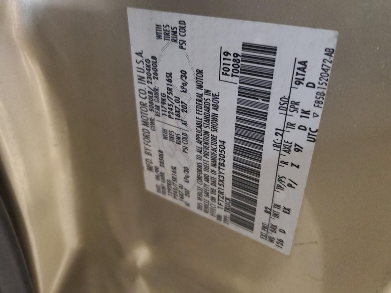 2000 Ford Ranger VIN: 1FTZR15X3YTB30504 Lot: 71506515