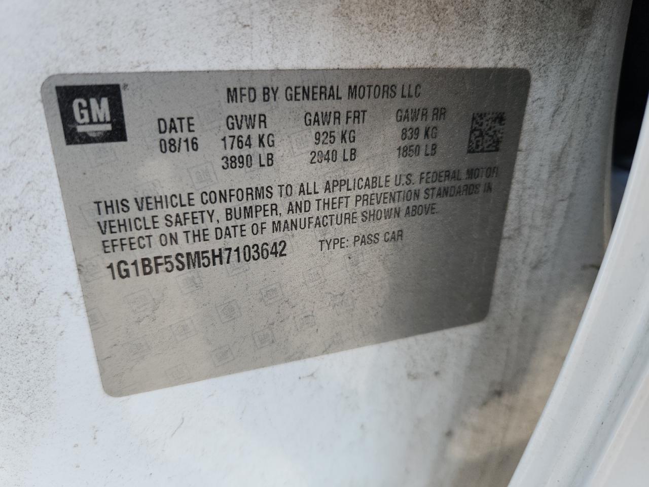 2017 Chevrolet Cruze Premier VIN: 1G1BF5SM5H7103642 Lot: 80701495