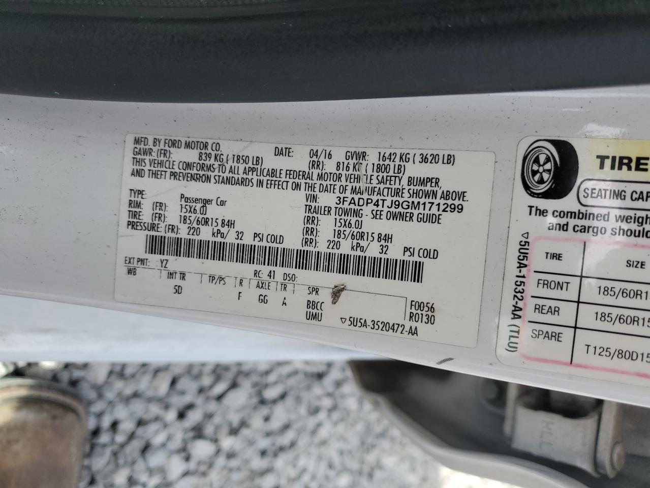 2016 Ford Fiesta S VIN: 3FADP4TJ9GM171299 Lot: 82109895