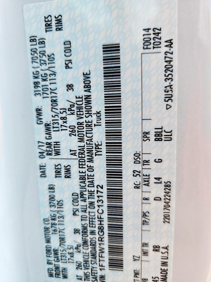 2017 Ford F150 Raptor VIN: 1FTFW1RG8HFC13172 Lot: 81556625