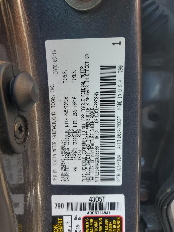 2016 Toyota Tacoma Double Cab VIN: 5TFCZ5AN4GX036298 Lot: 80809015