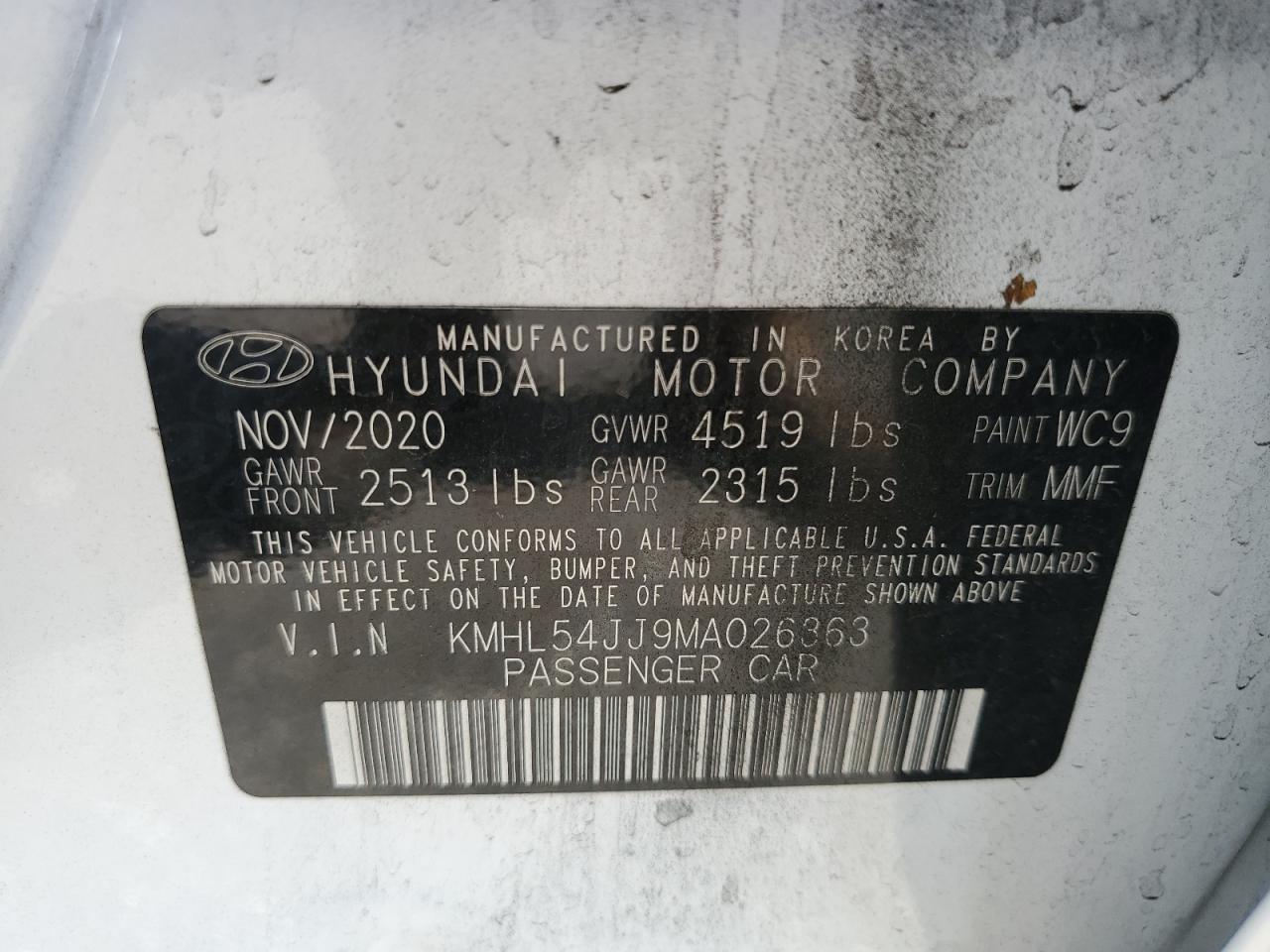 2021 Hyundai Sonata Hybrid VIN: KMHL54JJ9MA026363 Lot: 71713925