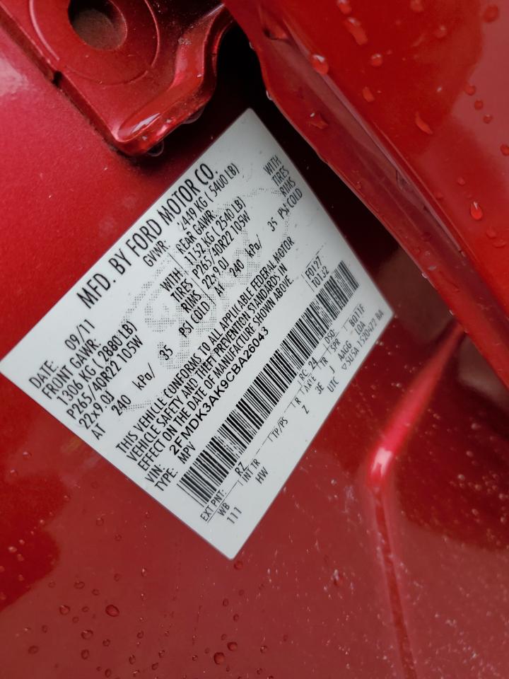 2012 Ford Edge Sport VIN: 2FMDK3AK9CBA26043 Lot: 83819135