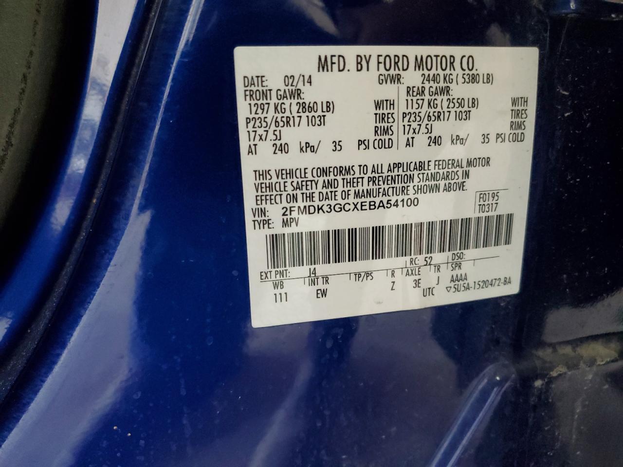 2014 Ford Edge Se VIN: 2FMDK3GCXEBA54100 Lot: 84266745