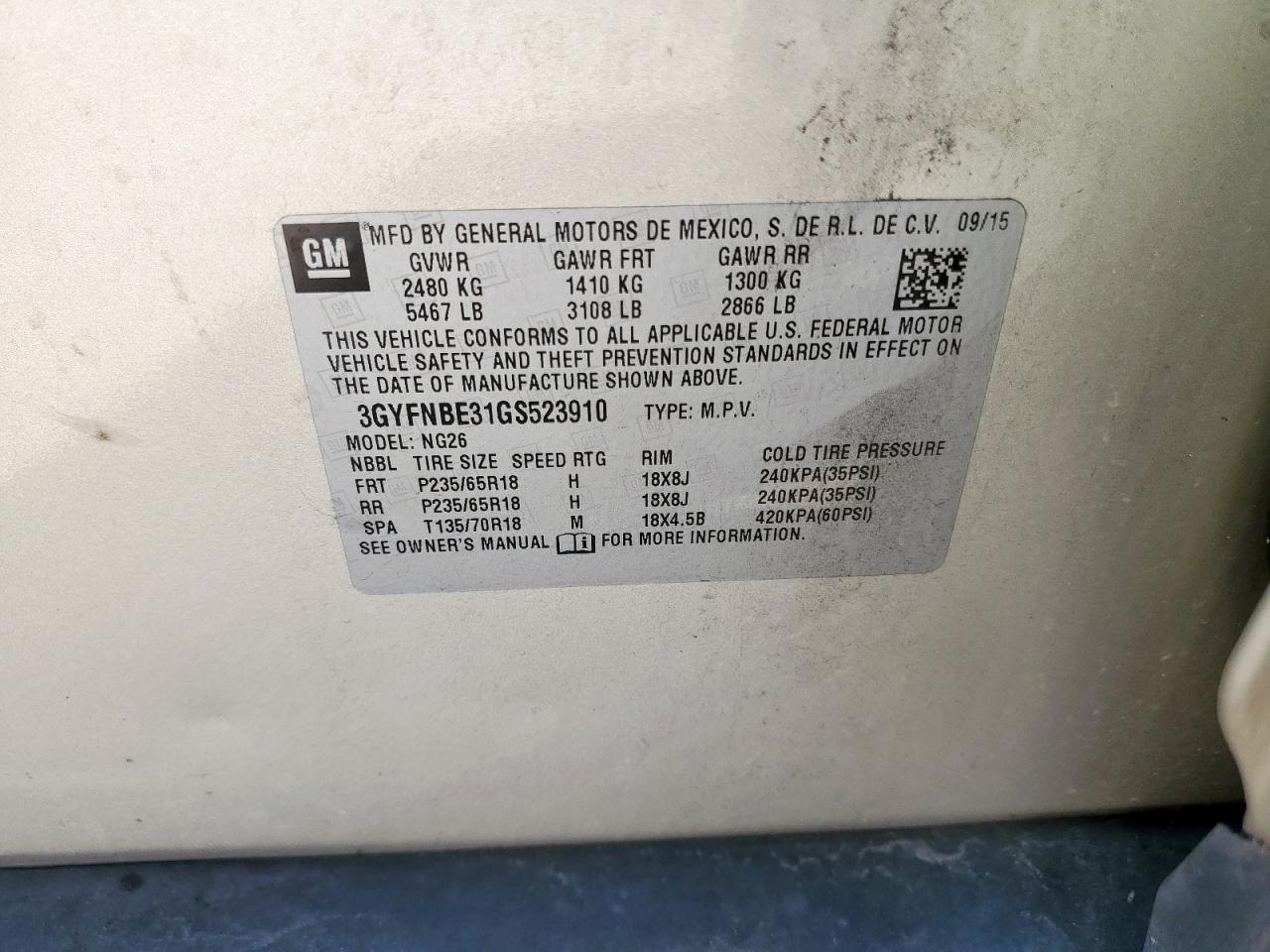 2016 Cadillac Srx Luxury Collection VIN: 3GYFNBE31GS523910 Lot: 71711125