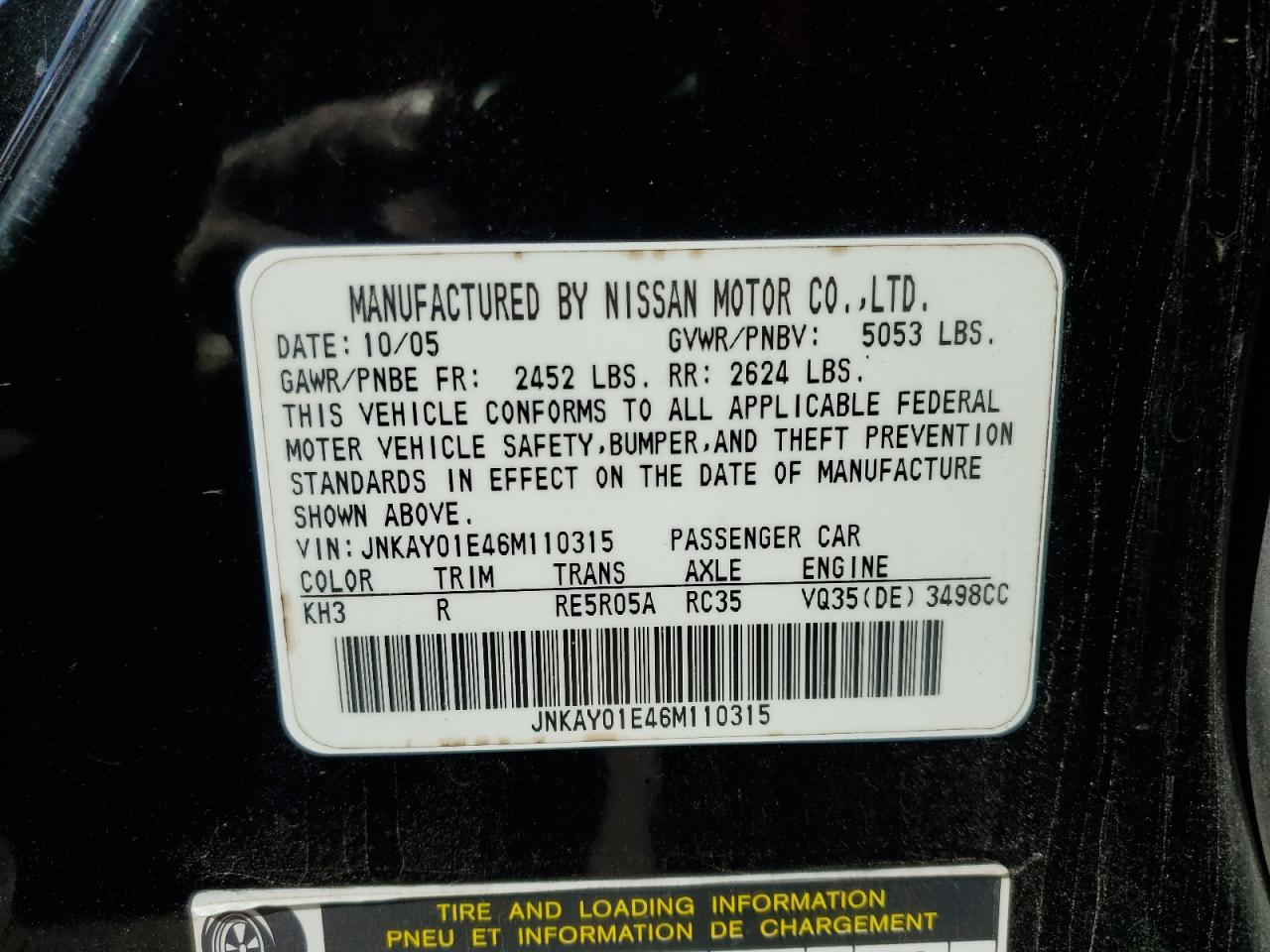 2006 Infiniti M35 Base VIN: JNKAY01E46M110315 Lot: 84370825