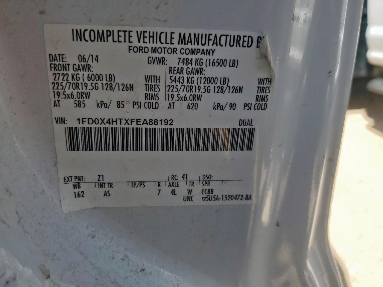 2015 Ford F450 Super Duty VIN: 1FD0X4HTXFEA88192 Lot: 82151315