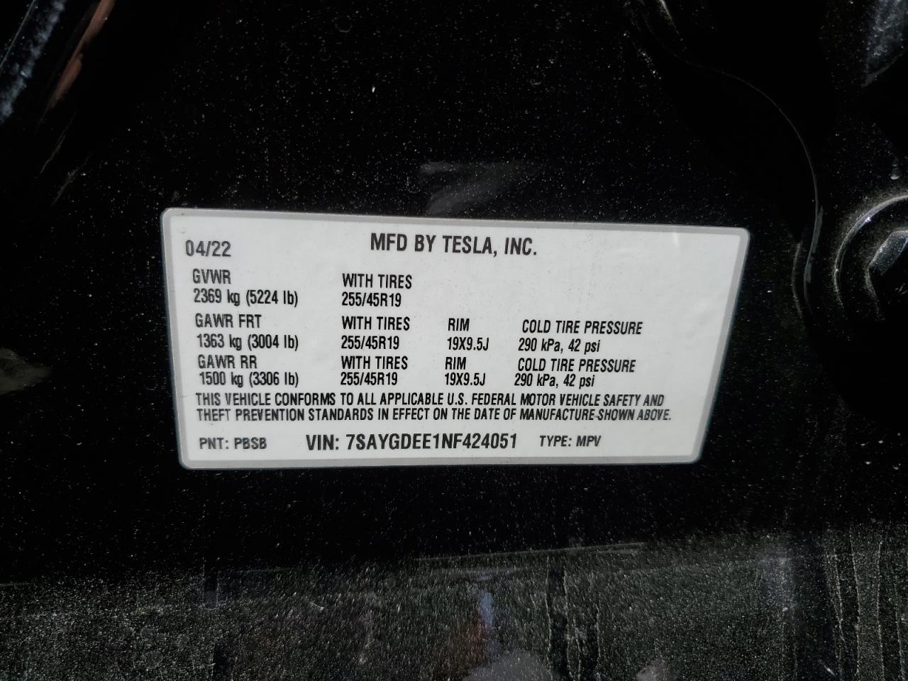 2022 Tesla Model Y VIN: 7SAYGDEE1NF424051 Lot: 81697565